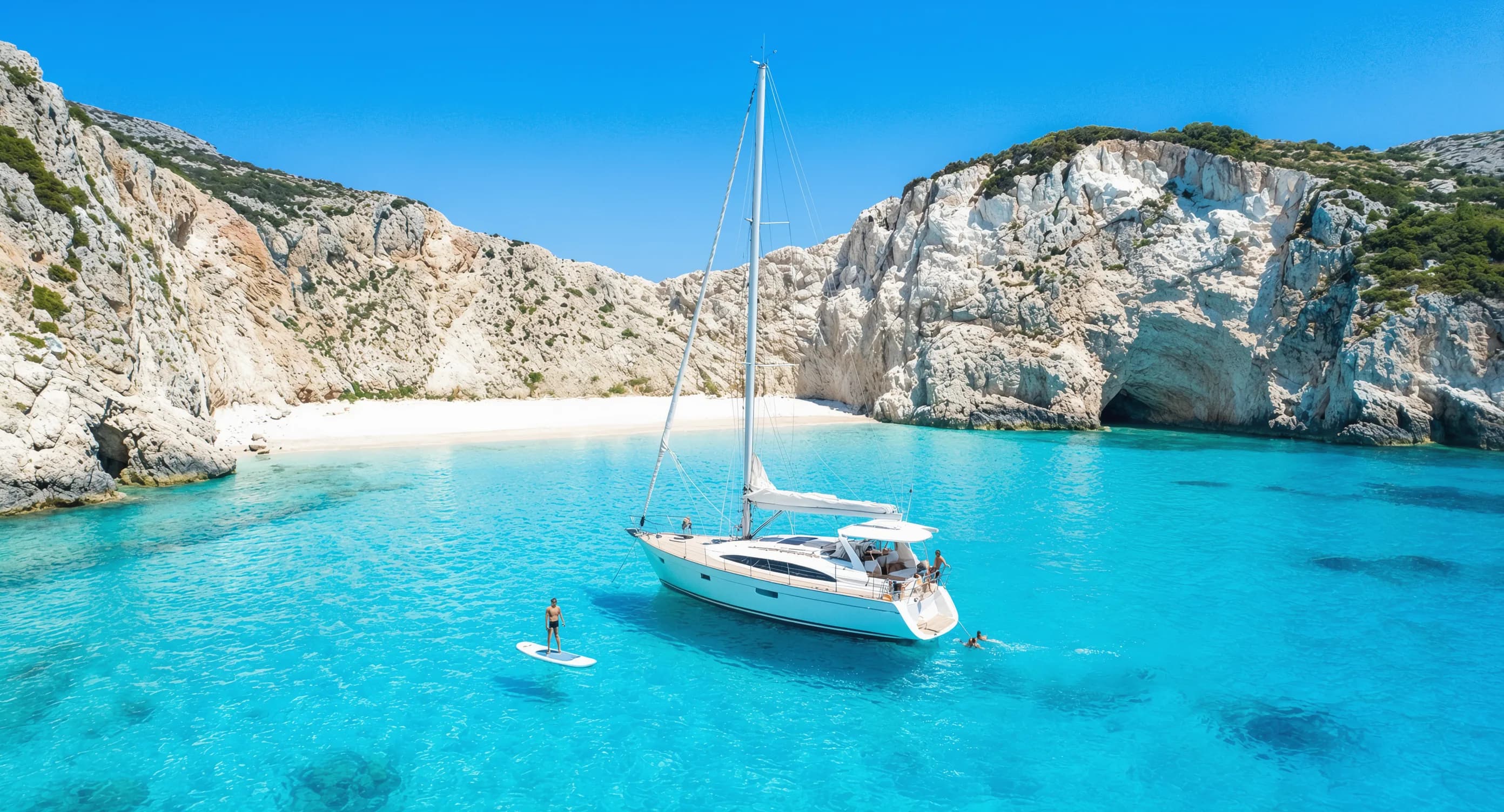 Zakynthos beach with turquoise waters and white sand