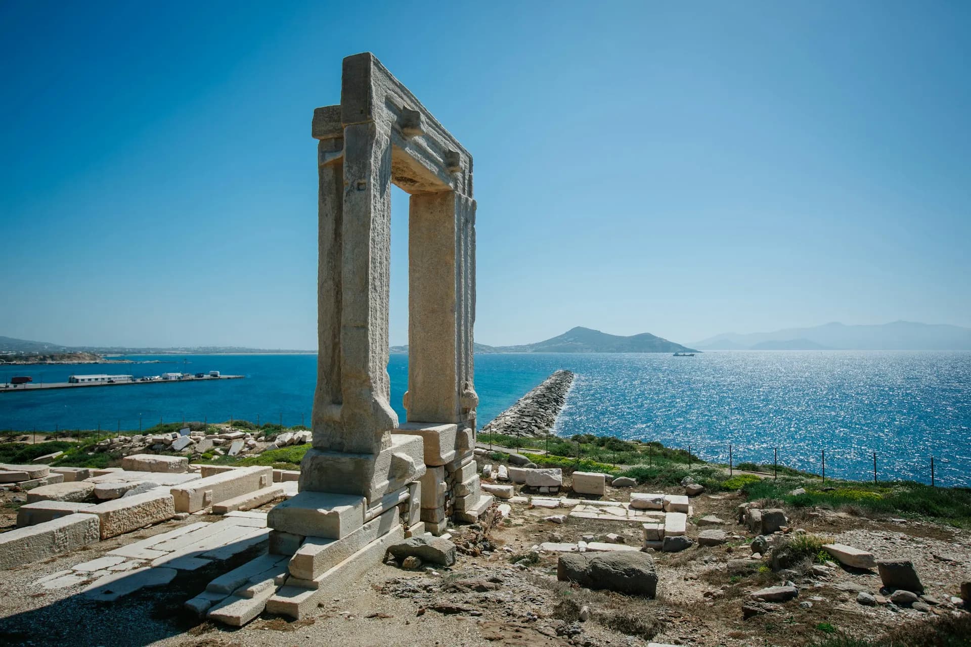 The Portara — the marble entrance gate of the Temple of Apollo on the islet of Palatia near Naxos Town
