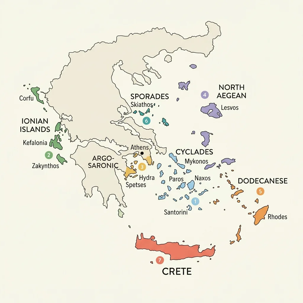 Interactive map of Greek island groups